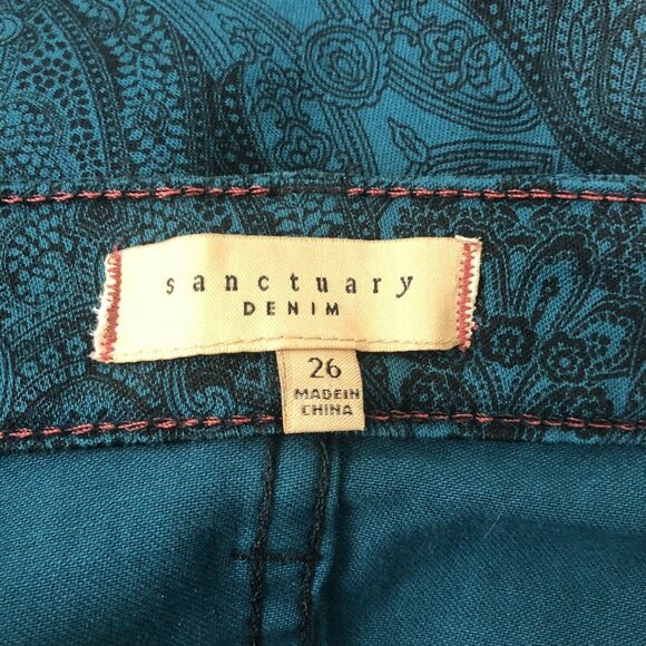 Sanctuary Womens Size 26 Teal Black Paisley Print Skinny Jeans - Picture 5 of 5